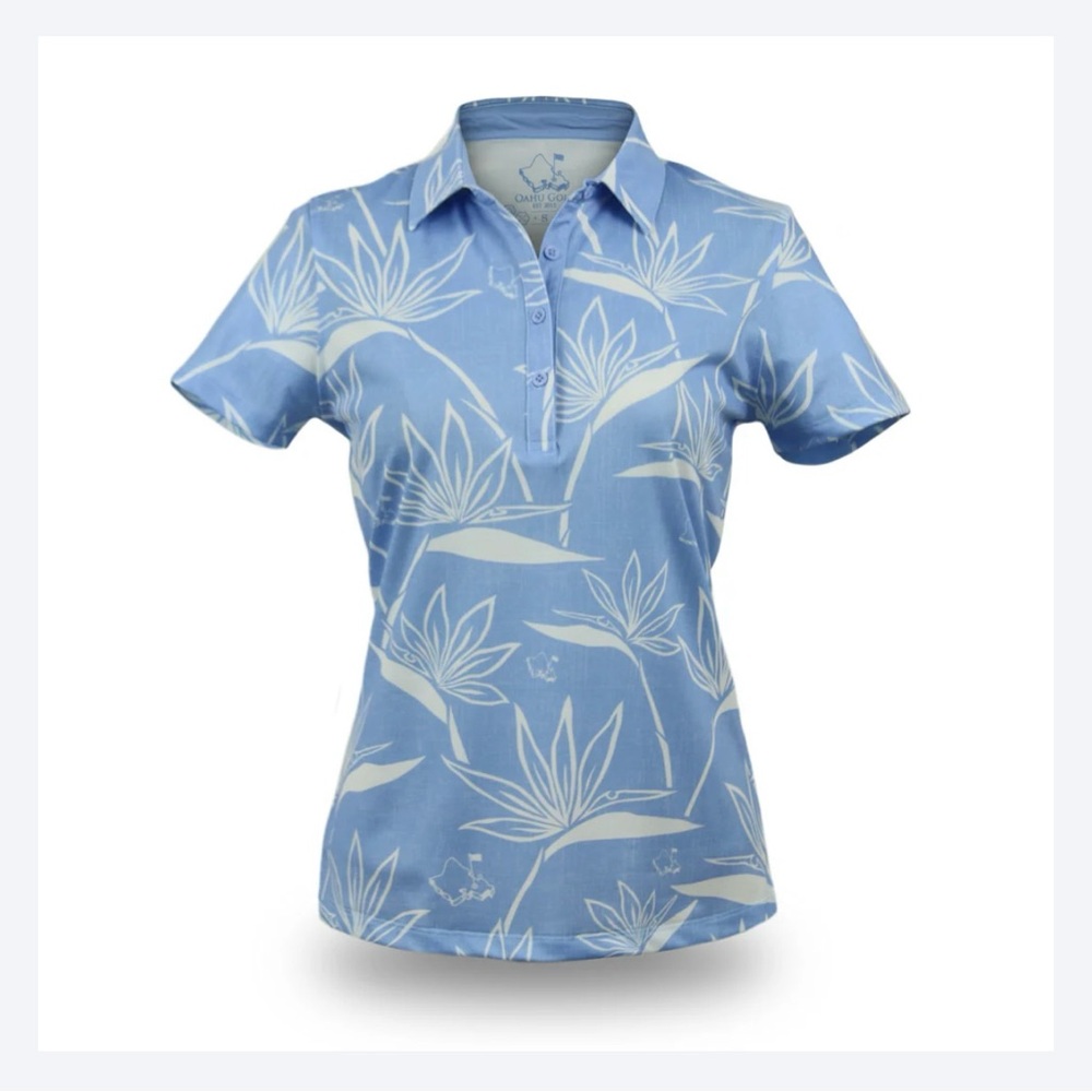 Women's Blue Floral Polo Shirt